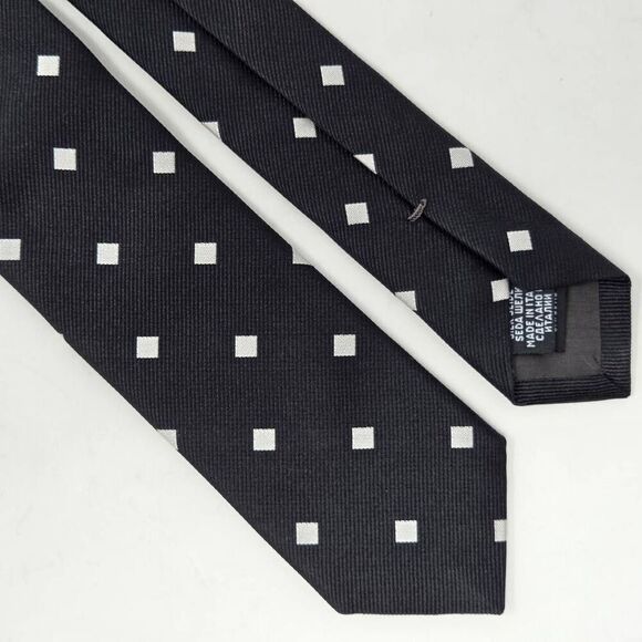 BOSS HUGO BOSS SILK TIE BLACK WHITE SQUARE DOT TEXTURED SKINNY 2.5" X 57" ITALY - Picture 1 of 3